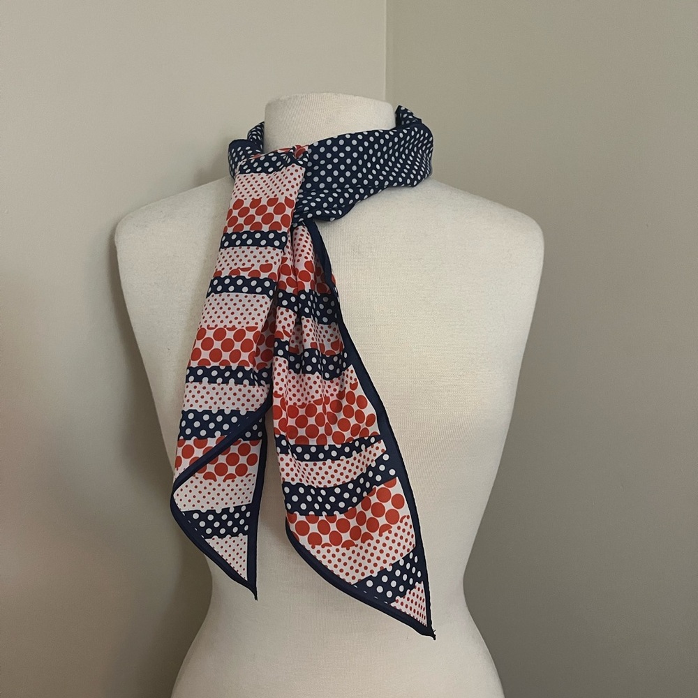 Vintage Stylish Navy and Red Polka Dot Scarf